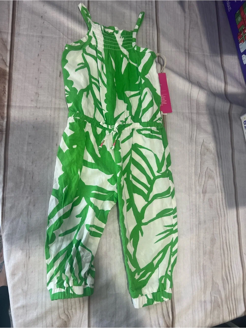Lilly Pulitzer Green and White Palm-Print Girls' One-Piece